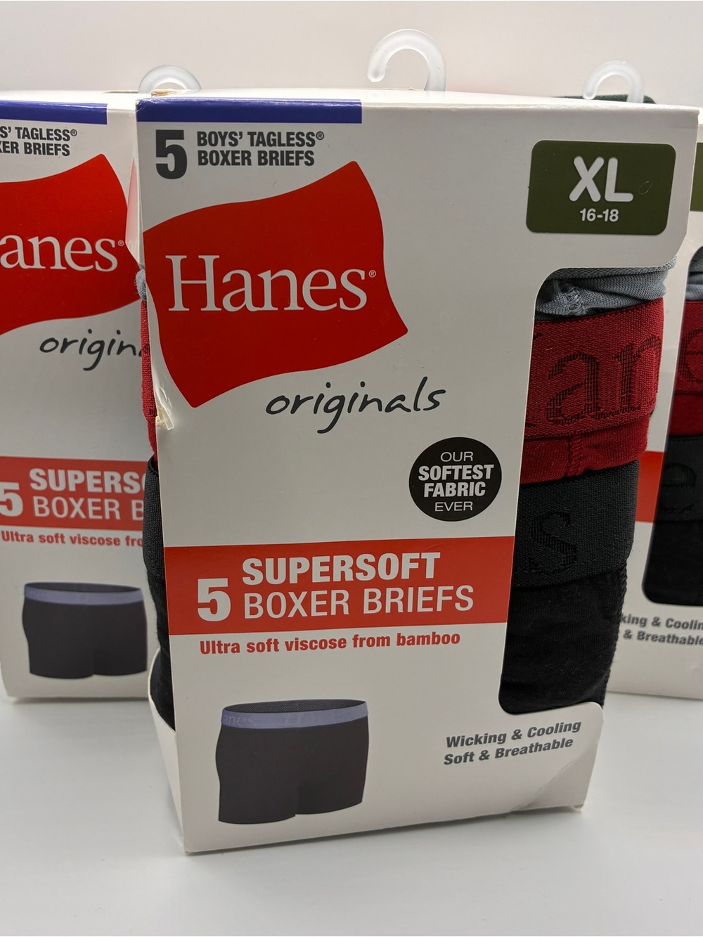 (3 Lot) Hanes Supersoft Boxer Briefs 5-Pack - Black & Red Accents - XL